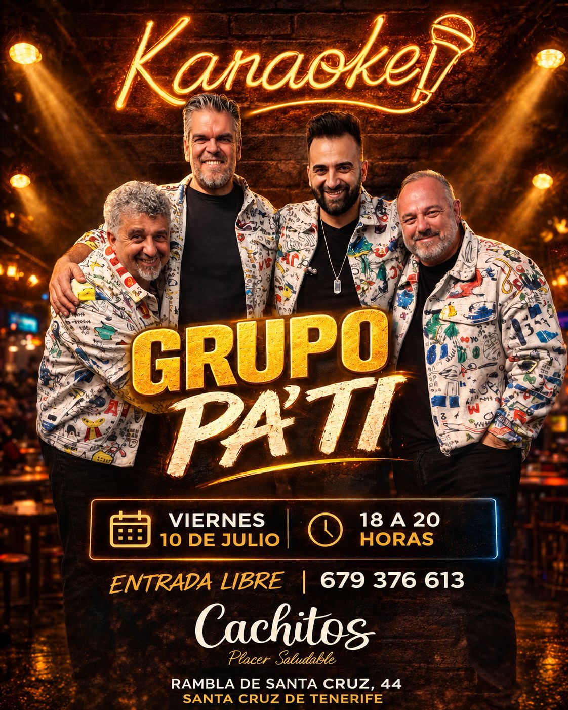 Cartel del karaoke con el grupo Pa'Ti que se celebró el viernes 10 de julio