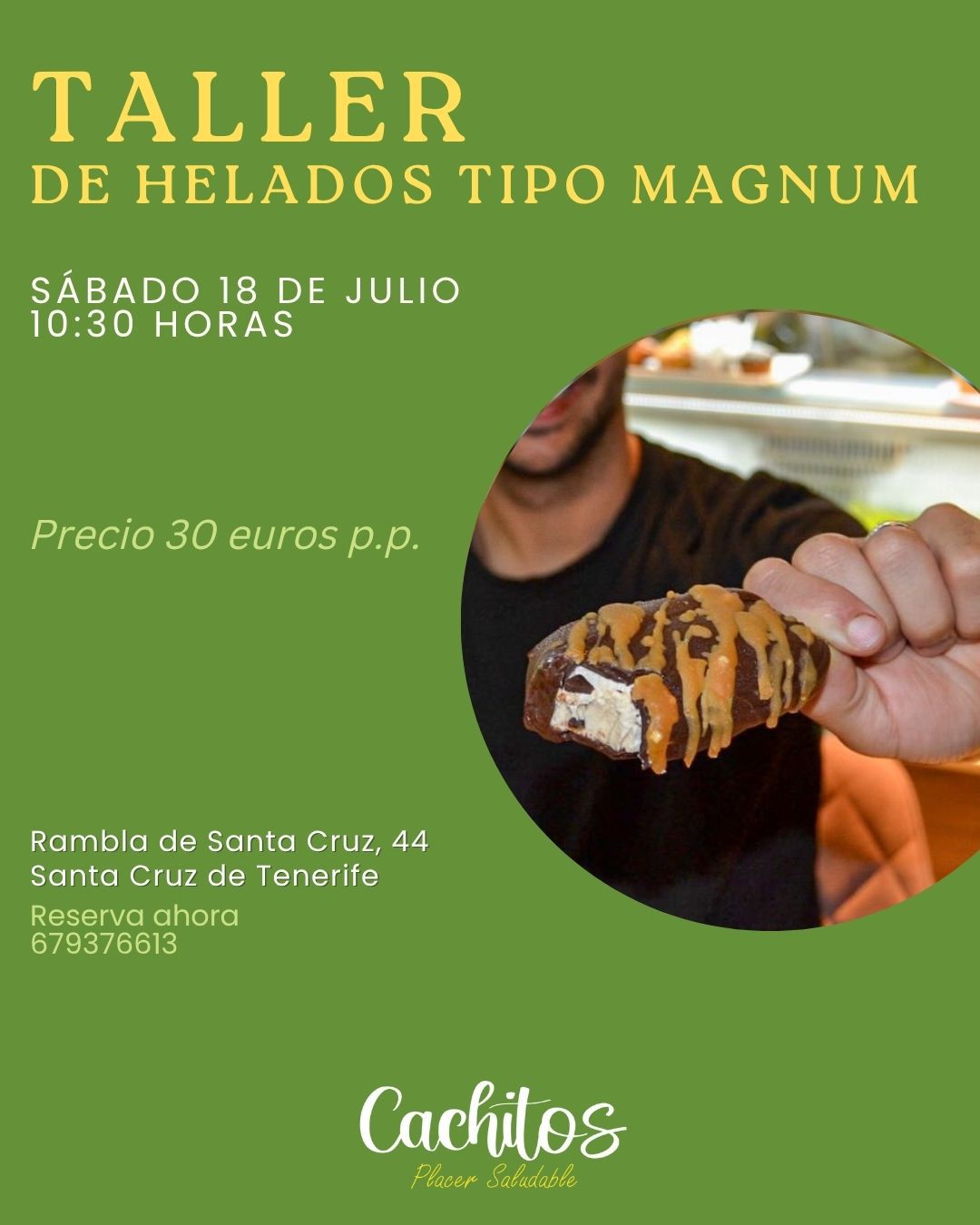 Cartel del taller de helados tipo Magnum, celebrado el sábado 18 de julio