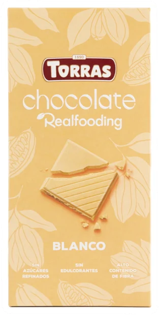 Chocolate blanco realfooding de Torras, a la venta en Cachitos