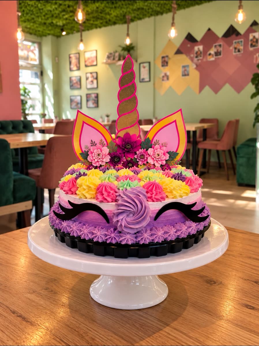 Tarta de unicornio con crema de colores